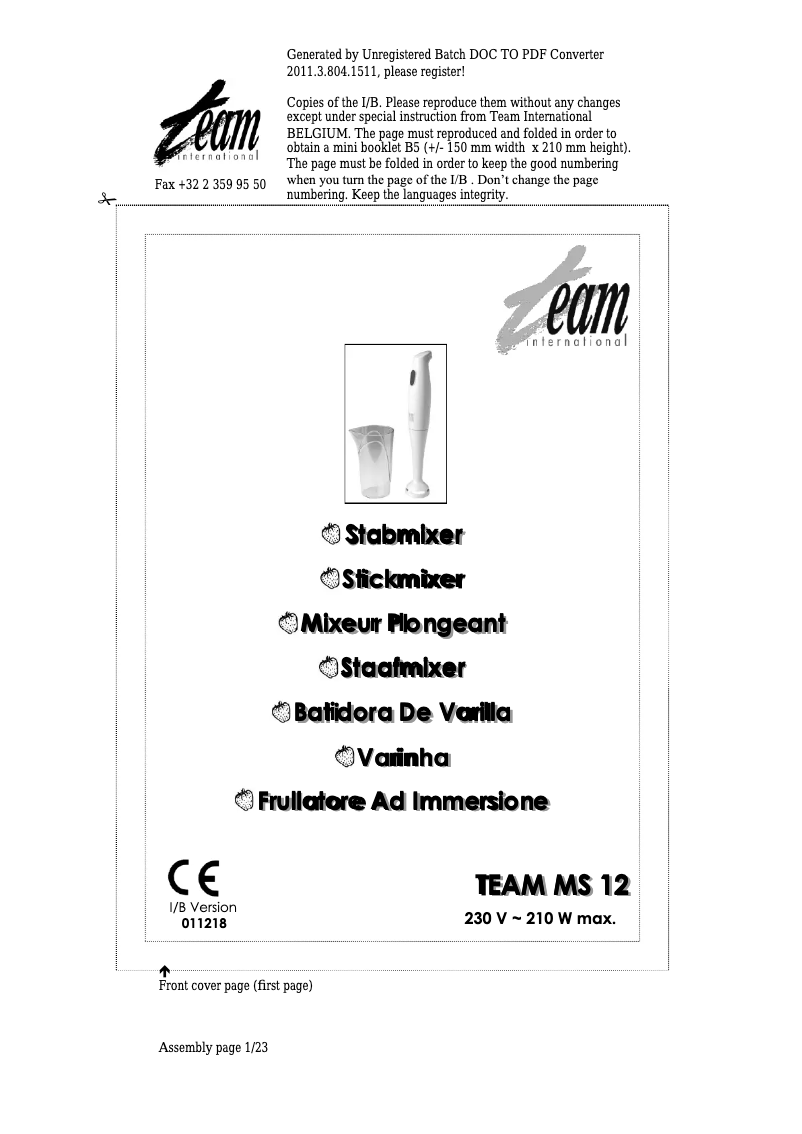 Page 1 de la notice Manuel utilisateur Team MS 12