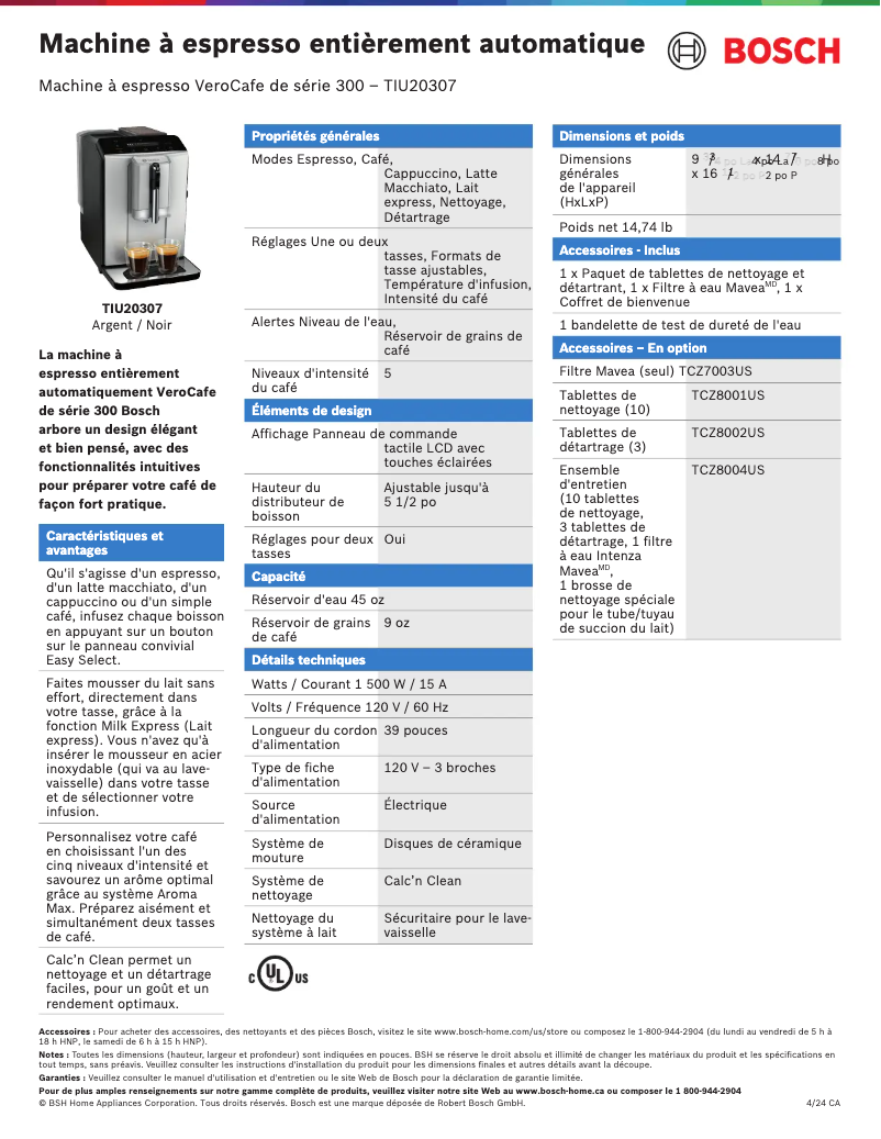 Page n°1 - Fiche technique Bosch TIU20307