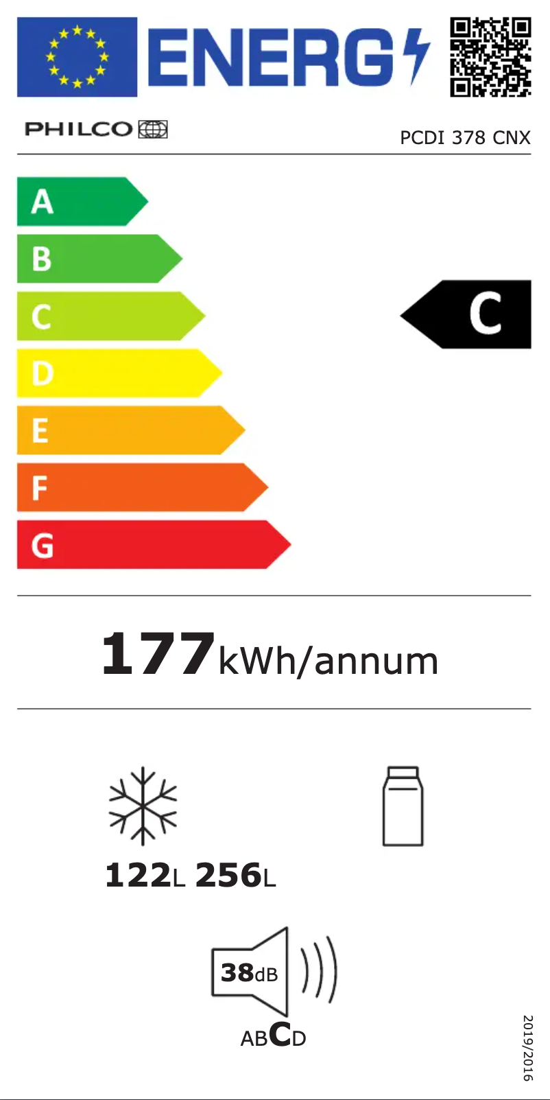 Page 1 of the manual Energy Label Philco PCDI 378 CNX