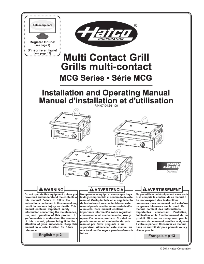 Page n°1 - Manuel utilisateur Hatco MCG14G