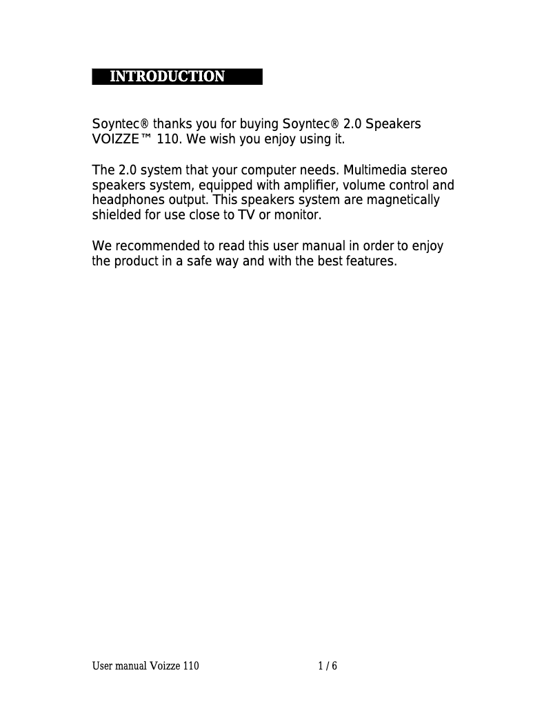 Page 1 de la notice Manuel utilisateur Soyntec Voizze 110