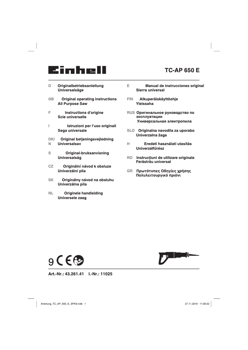 Page 1 de la notice Manuel utilisateur Einhell TC-AP 650 E