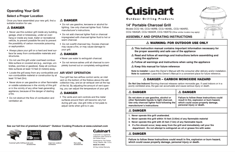 Page 1 de la notice Manuel utilisateur Cuisinart CCG-190