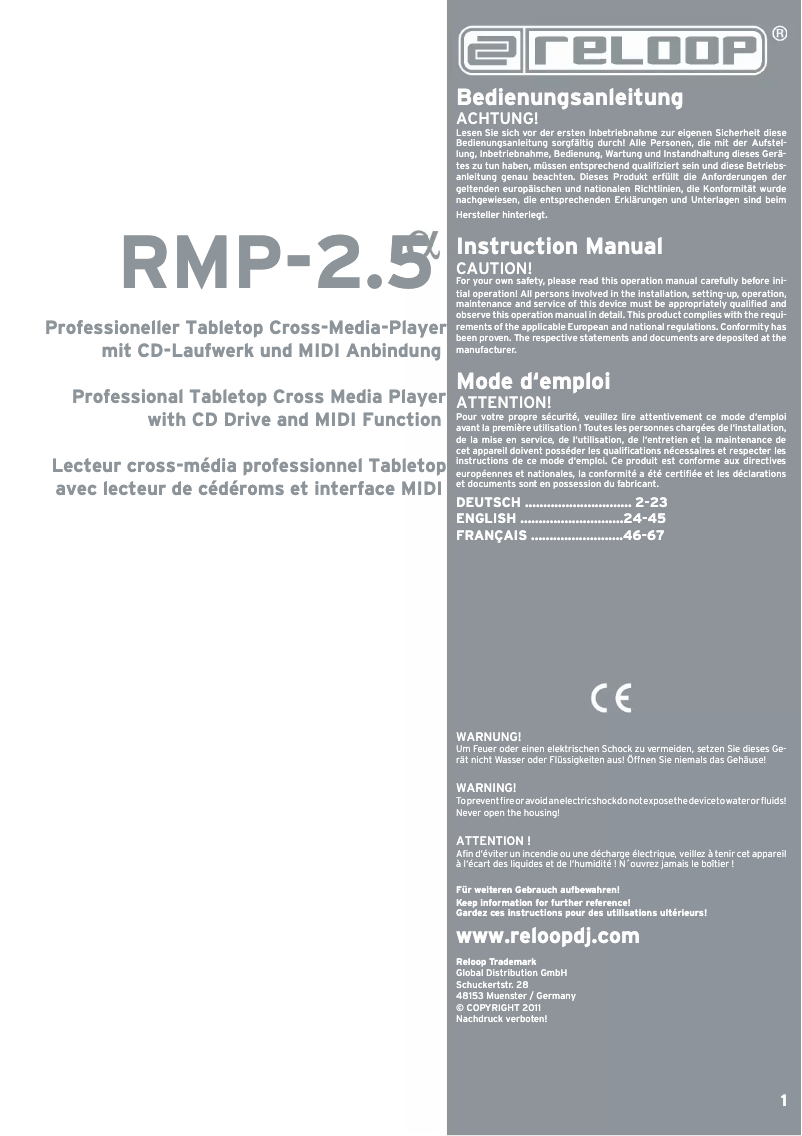 Page n°1 - Manuel utilisateur Reloop RMP-2.5 ALPHA