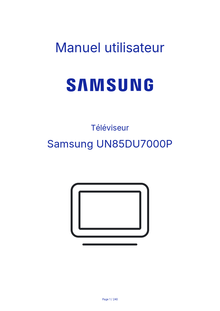 Page 1 de la notice Manuel utilisateur Samsung UN85DU7000P