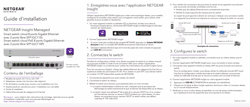 Page 1 de la notice Guide d'installation Netgear GC110