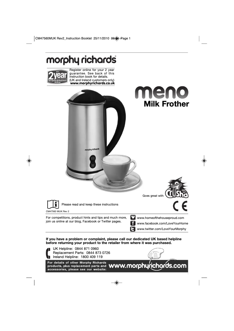 Page 1 de la notice Manuel utilisateur Morphy Richards Meno 47560