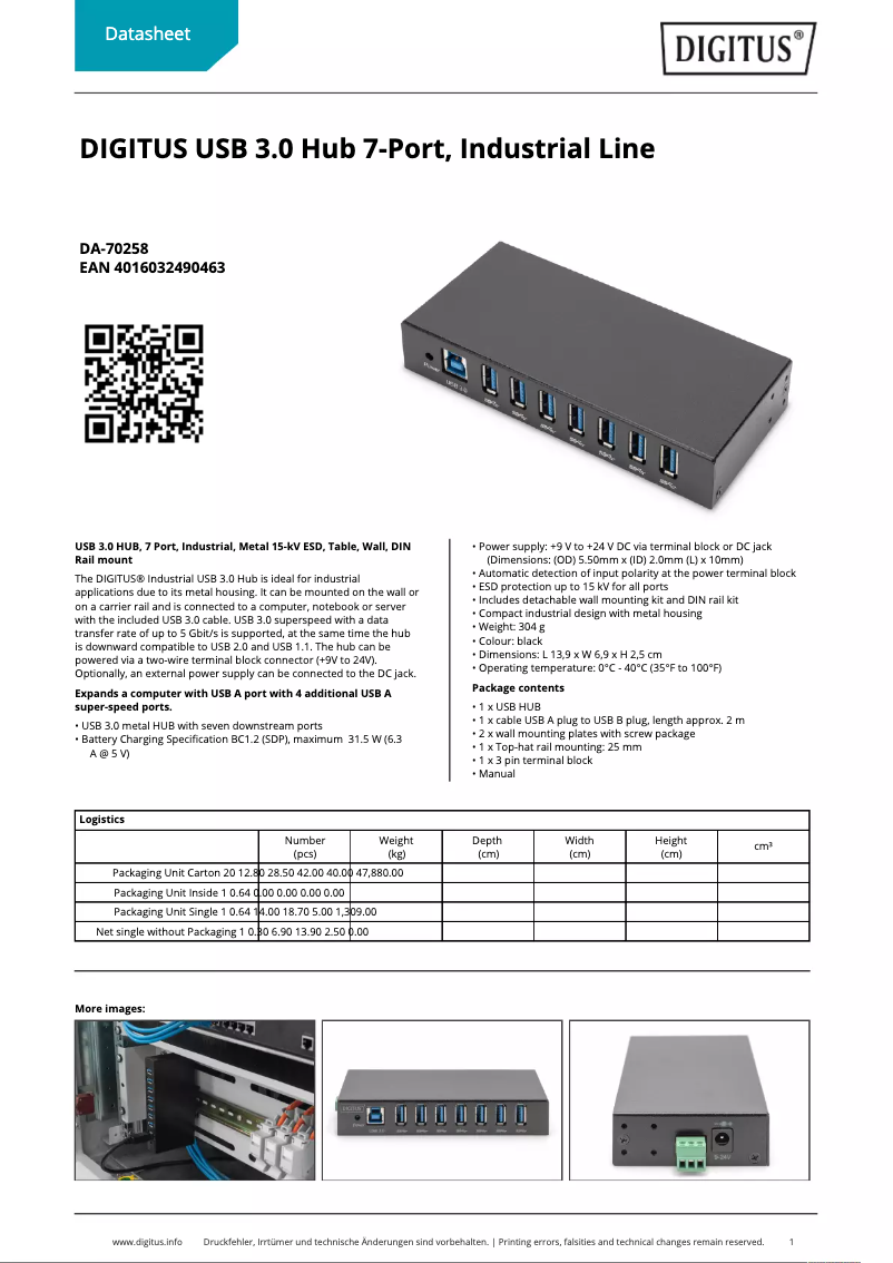 Página 1 del manual Ficha técnica Digitus DA-70258