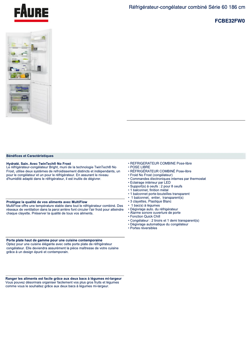 Página 1 del manual Ficha técnica Electrolux FCBE32FW0