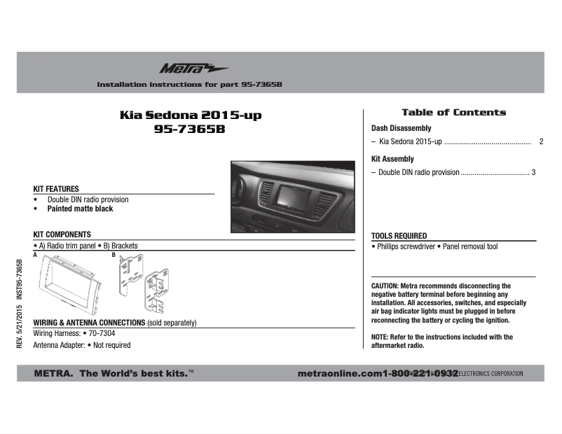 Page 1 of the manual User Manual Metra 95-7365B