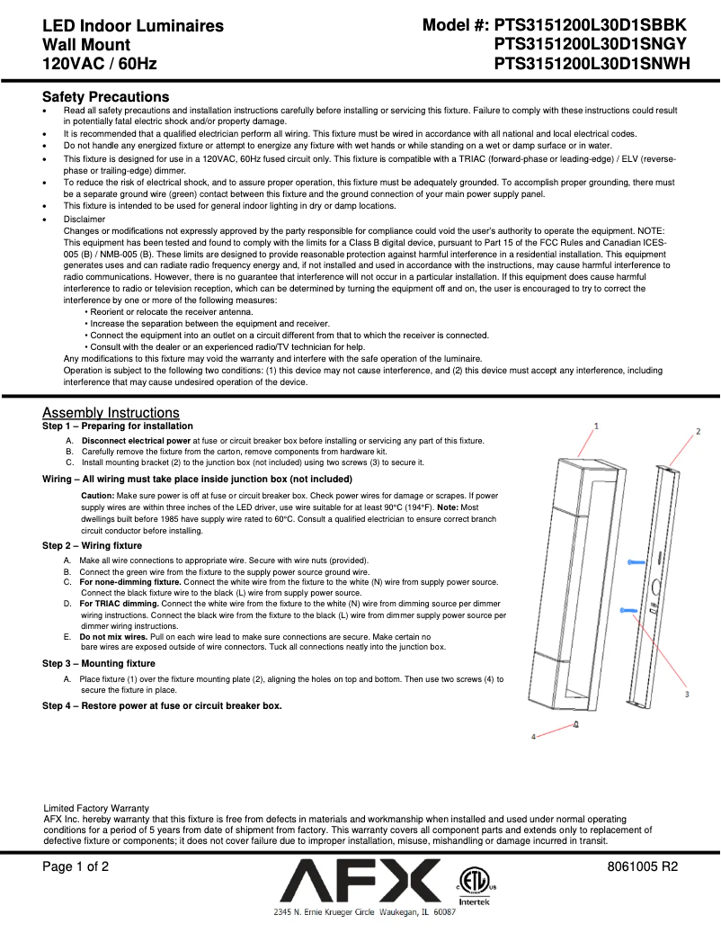 Image de la première page du manuel de l'appareil Post PTS3151200L30D1SBBK