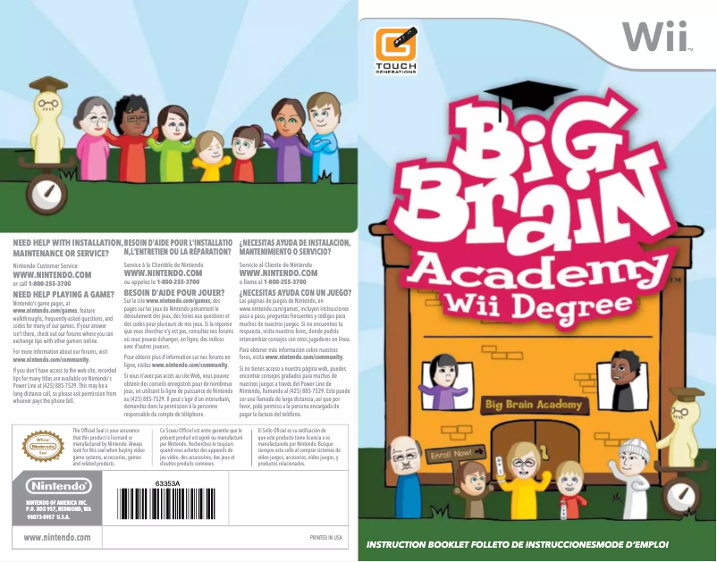 Image de la première page du manuel de l'appareil Big Brain Academy - Wii Degree (Wii)