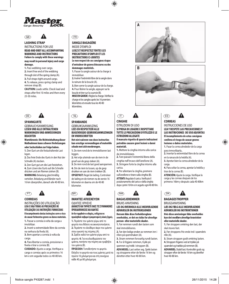 Page 1 de la notice Manuel utilisateur Master Lock 3379EURDATCOL