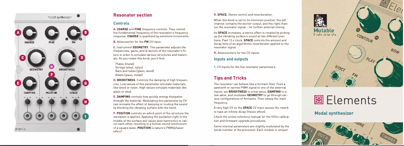 Page n°1 - Manuel utilisateur Mutable Instruments Elements