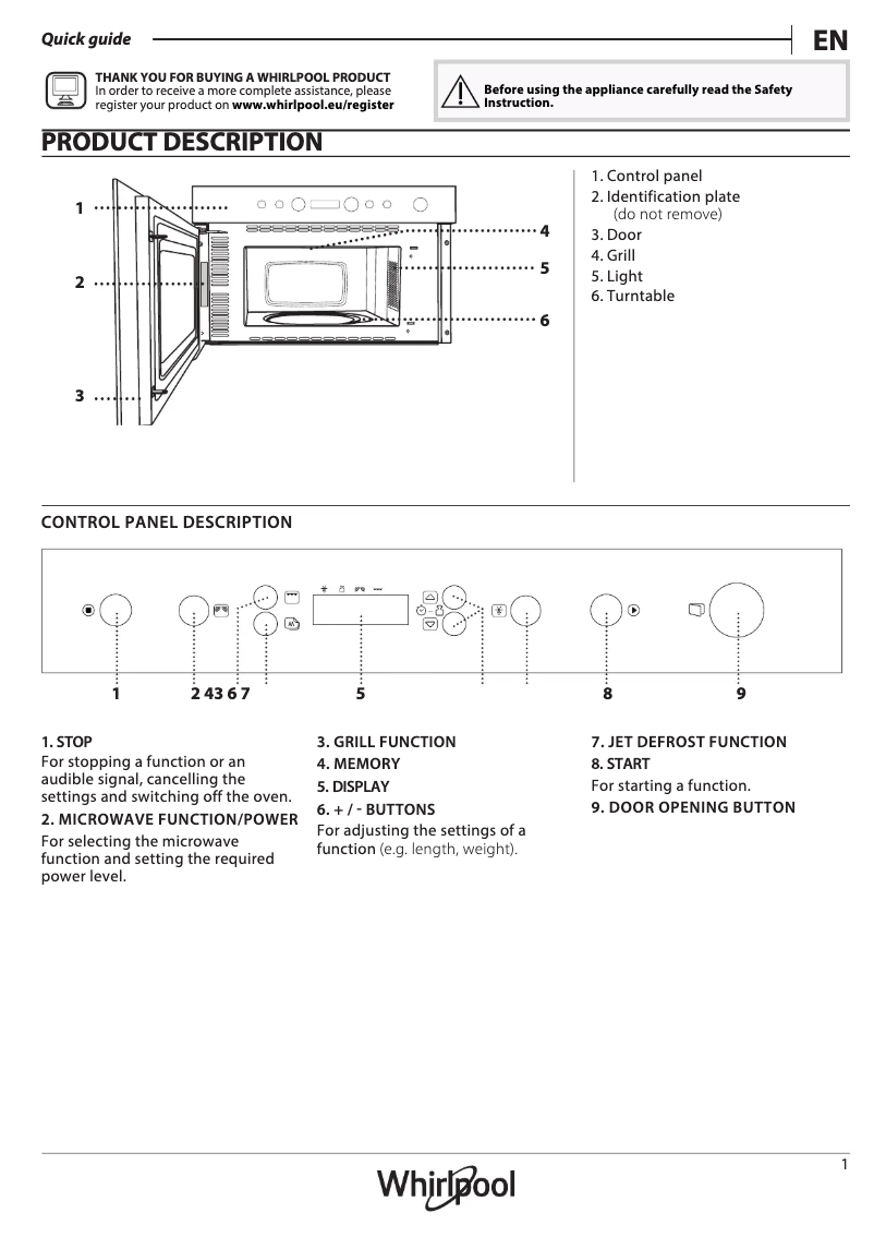 Page 1 de la notice Manuel utilisateur Whirlpool MBNA920X