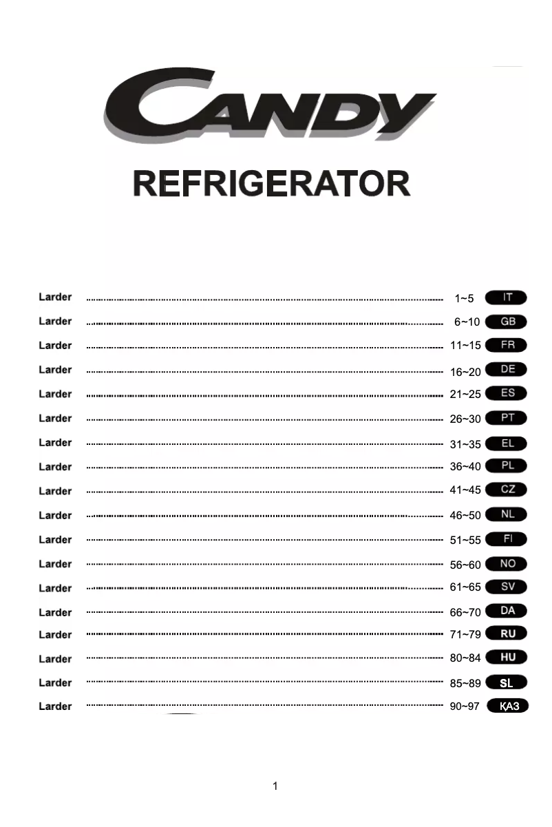 Page n°1 - Manuel utilisateur Candy CHTL552BK