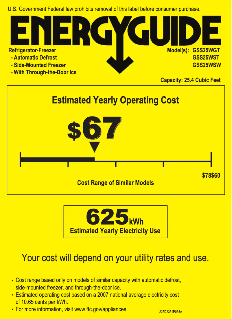 Página 1 del manual Etiqueta energética GE GSS25WGTCC