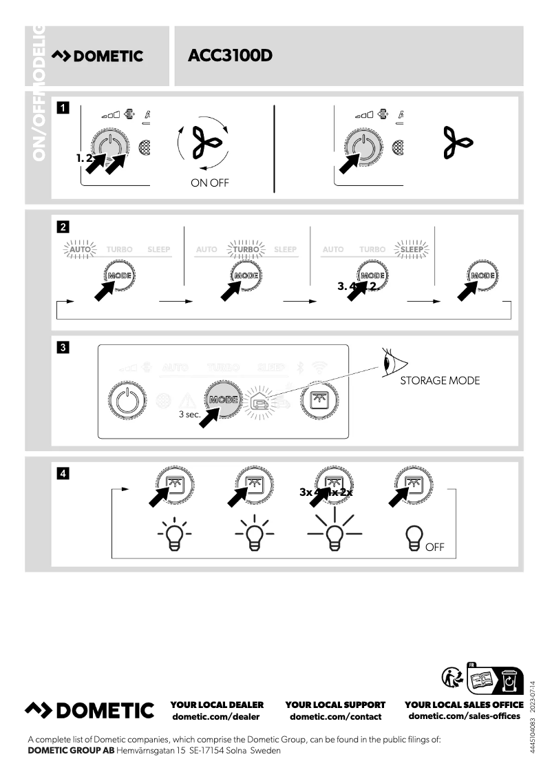 Página 1 del manual Guía de inicio rápido Dometic ACC3100D