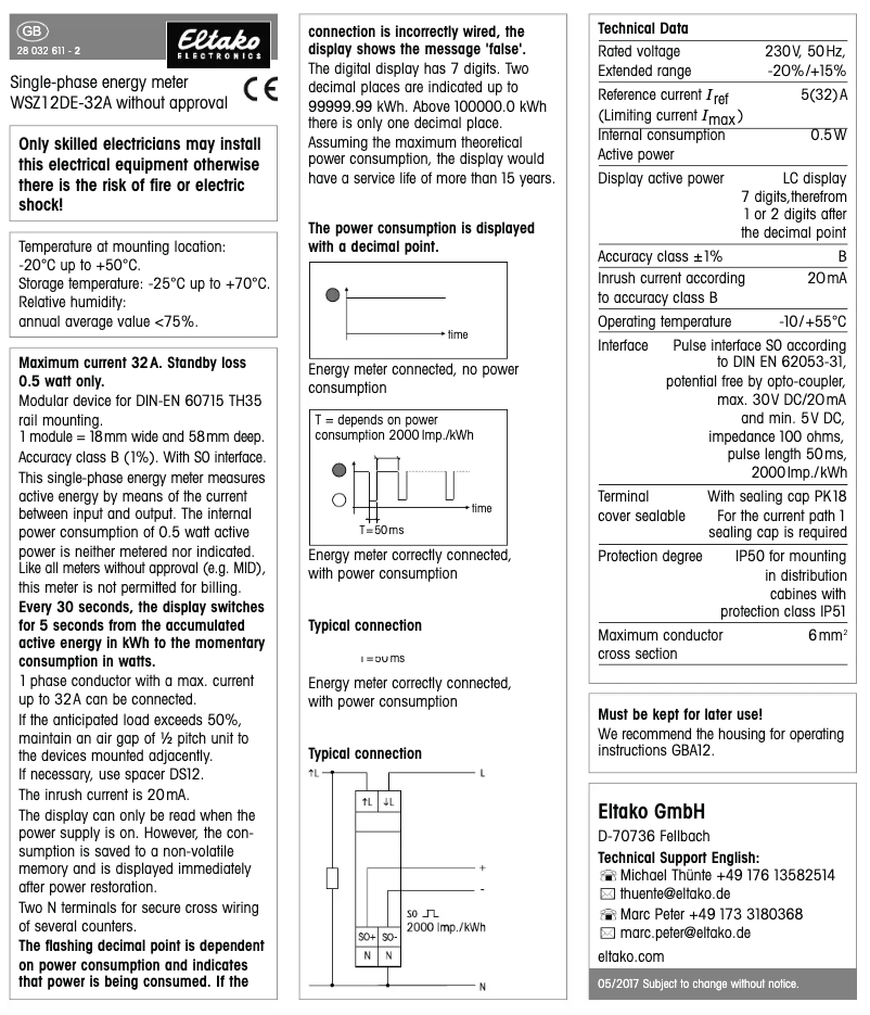 Page 1 de la notice Manuel utilisateur Eltako WSZ12DE-32A