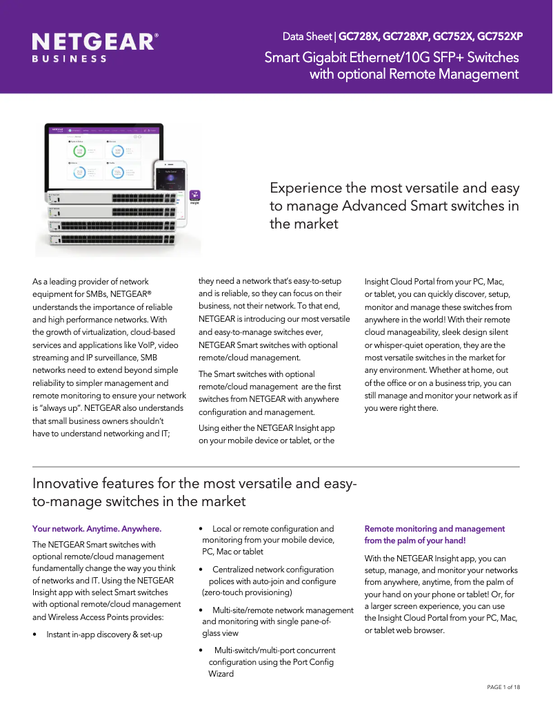 Page 1 of the manual Technical Sheet Netgear GC728XP