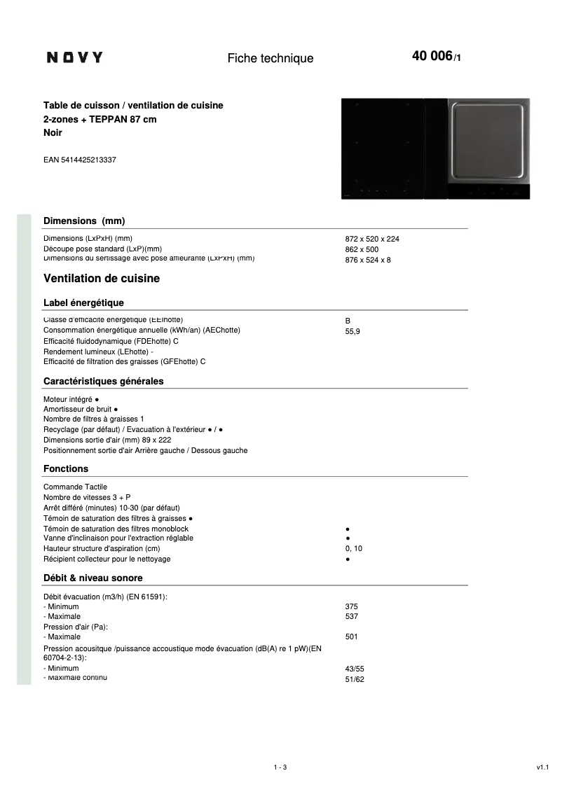 Page 1 de la notice Fiche technique Novy Up Power 40006