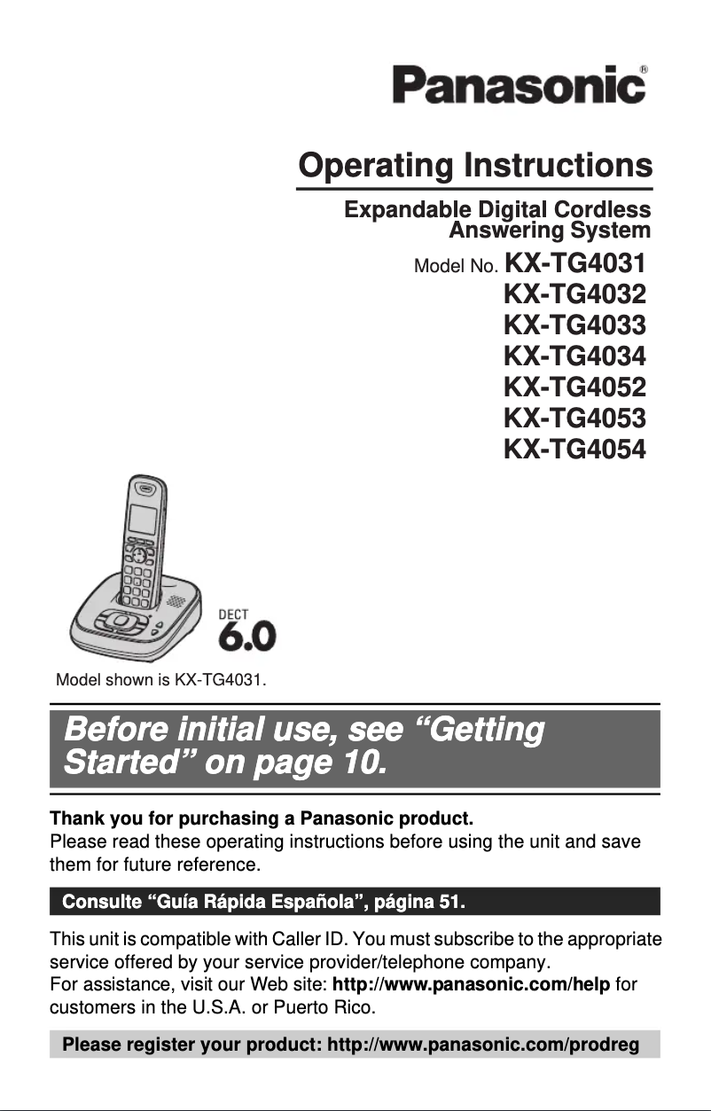 Page 1 de la notice Manuel utilisateur Panasonic KX-TG4032B