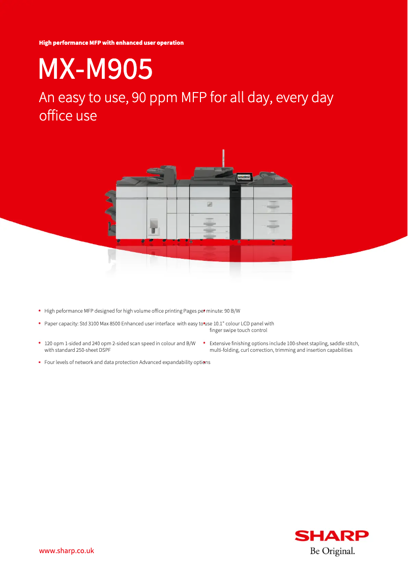 Page 1 de la notice Fiche technique Sharp MX-M905