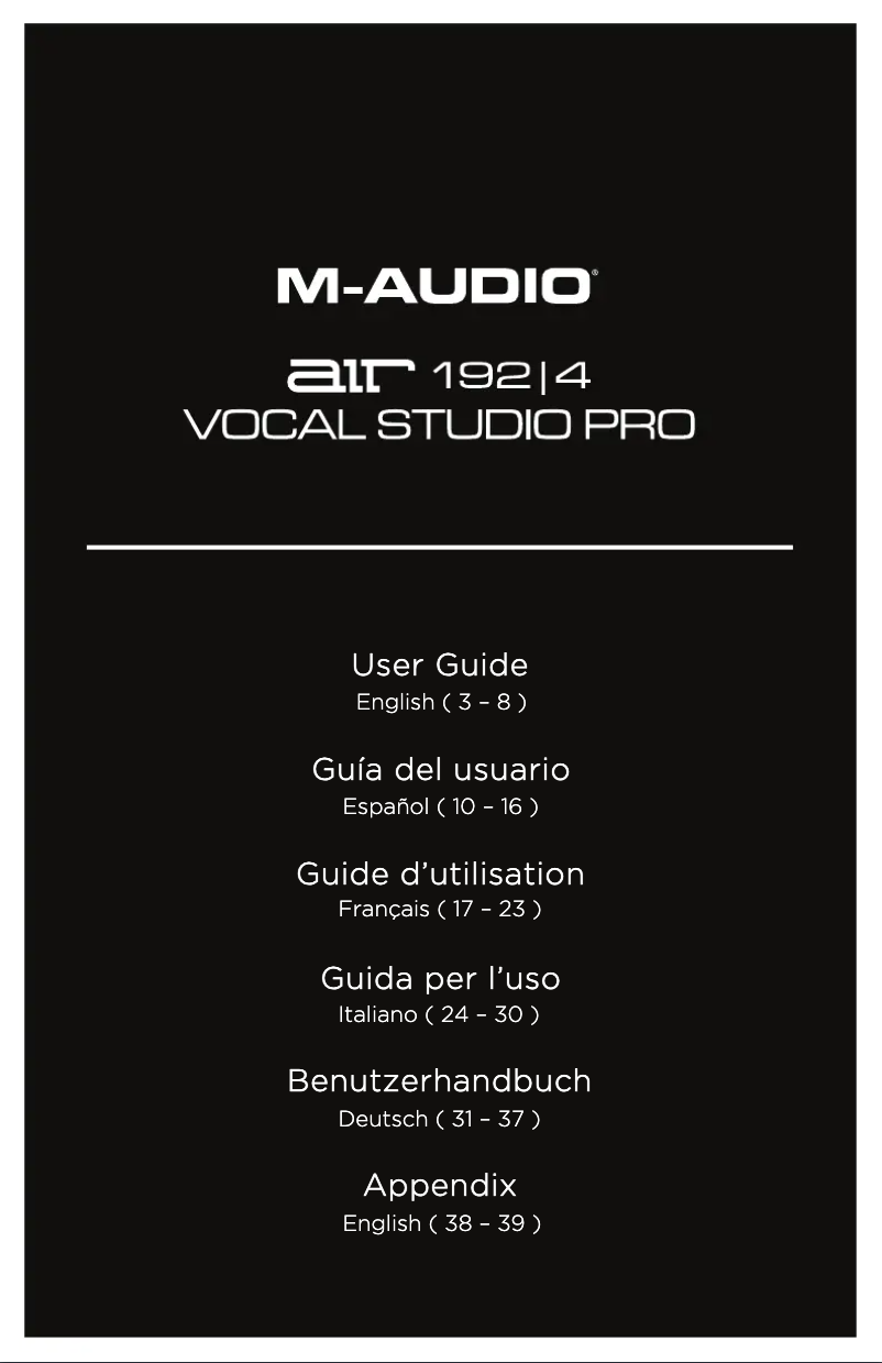Page n°1 - Manuel utilisateur M-Audio AIR 192|4 Vocal Studio Pro