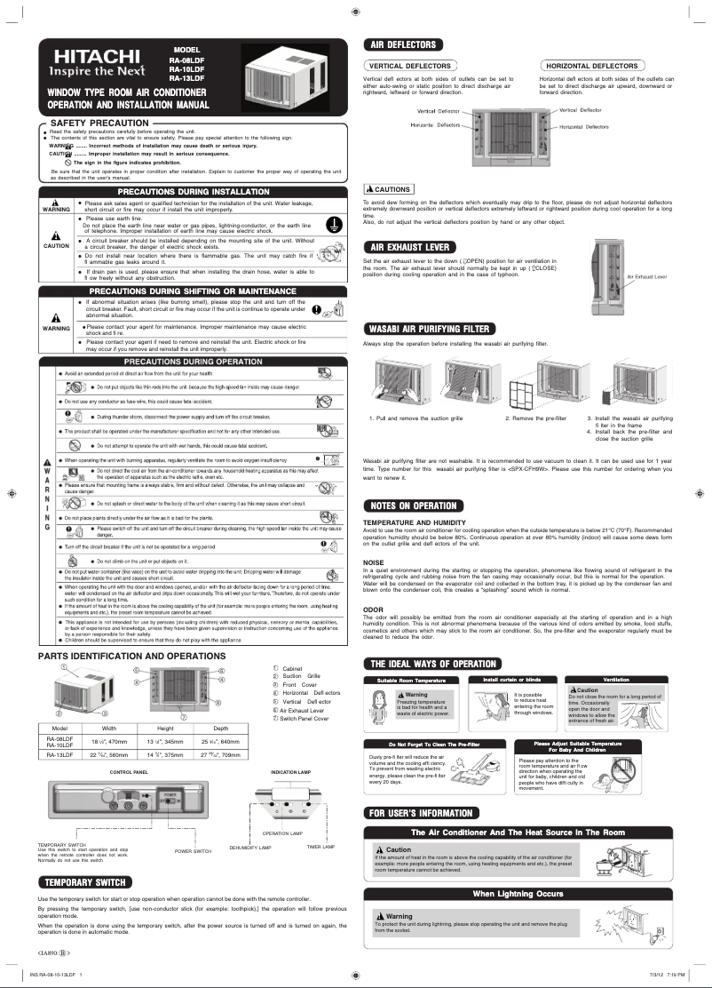 Page 1 de la notice Manuel utilisateur Hitachi RA-10LDF