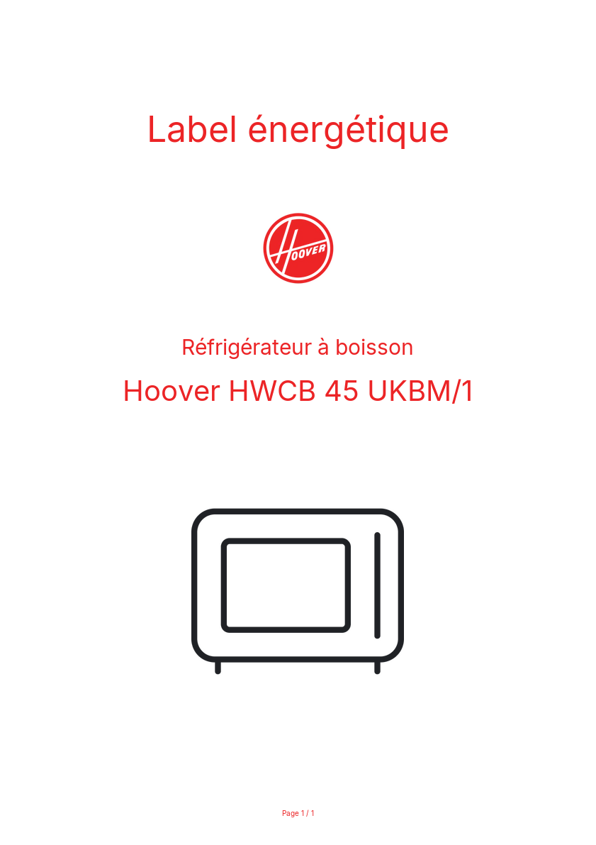Page n°1 - Label énergétique Hoover HWCB 45 UKBM/1