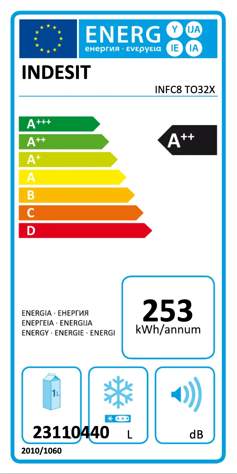 Page 1 de la notice Label énergétique Indesit INFC8 TO32X