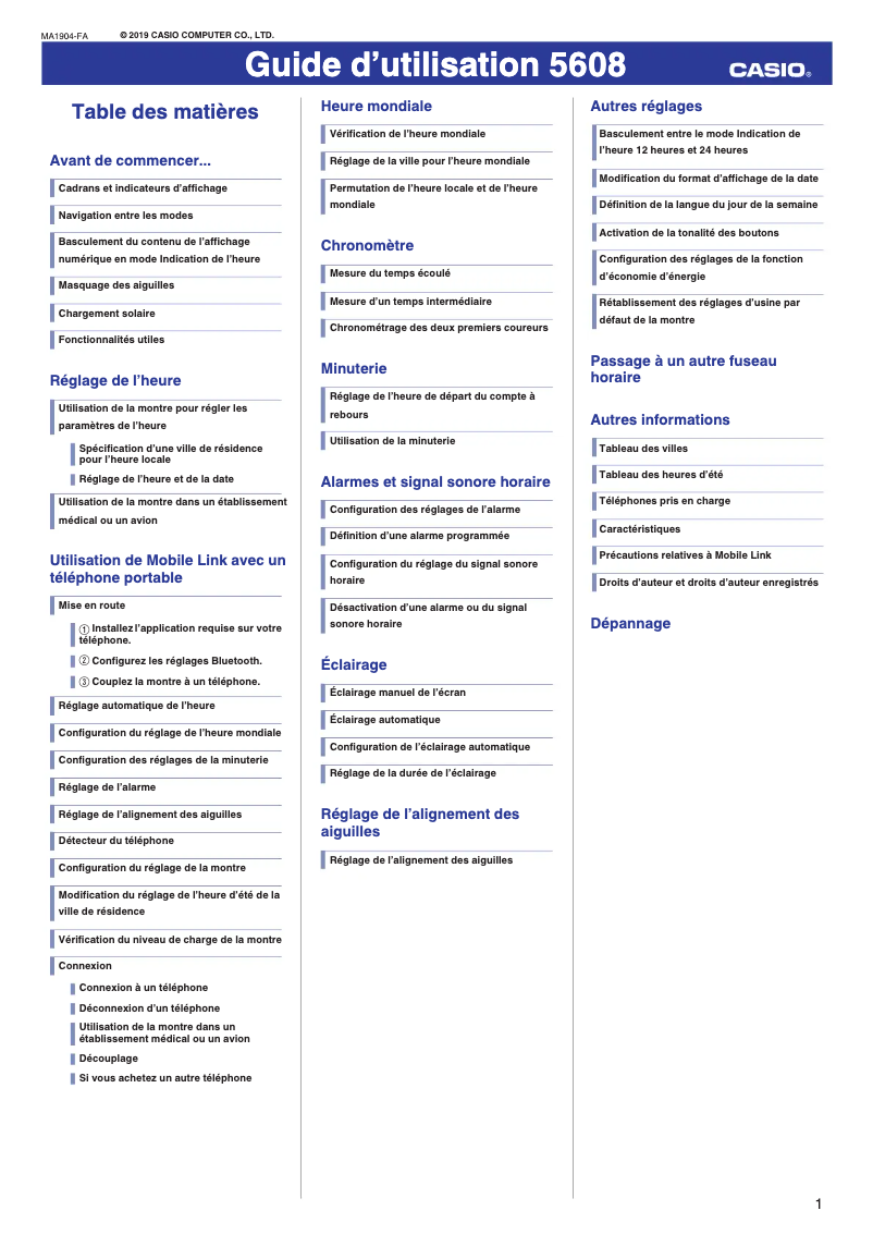 Page 1 de la notice Manuel utilisateur Casio G-Shock GST-B200