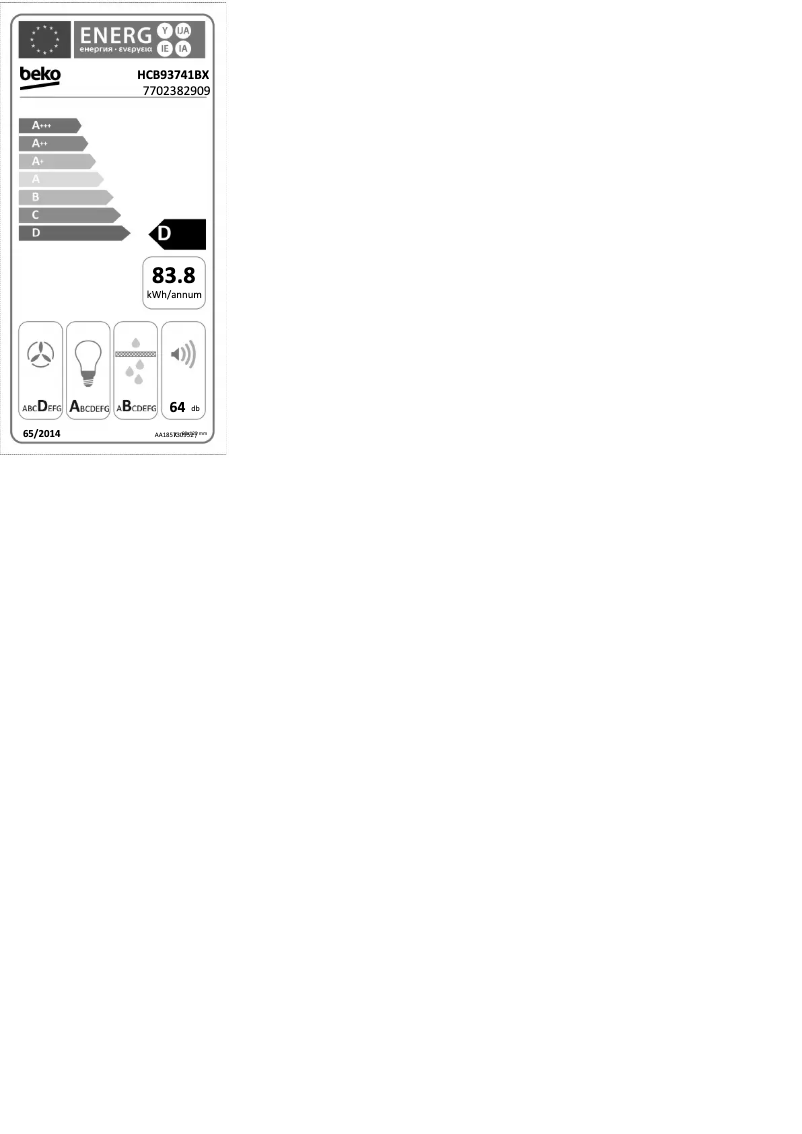 Page n°1 - Label énergétique Beko HCB93741BX