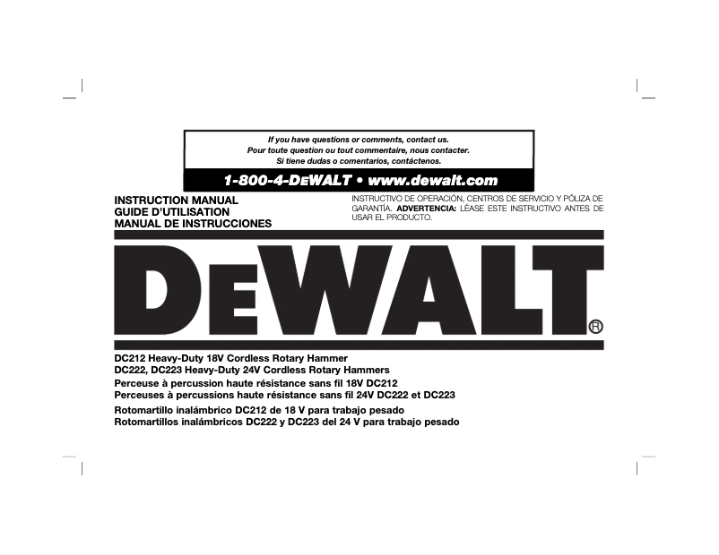 Page 1 de la notice Manuel utilisateur DeWalt DC223