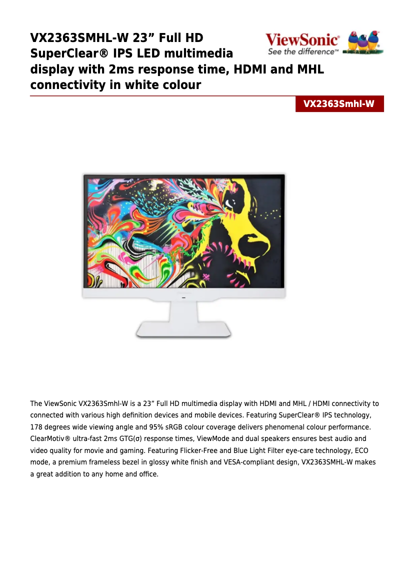 Page n°1 - Fiche technique Viewsonic VX2363SMHL