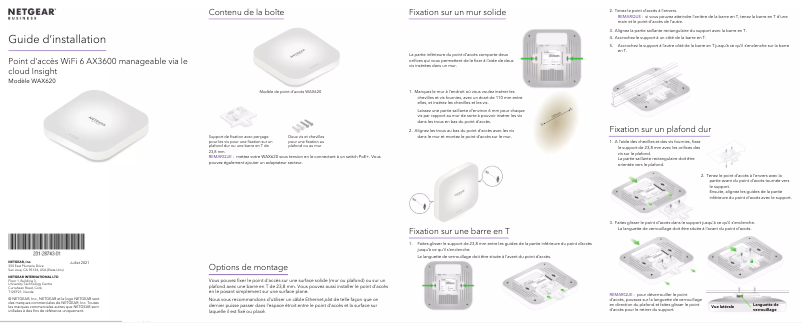 Page 1 de la notice Guide d'installation Netgear WAX620