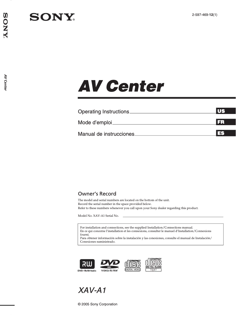 Página 1 del manual Manual de usuario Sony XAV-A1