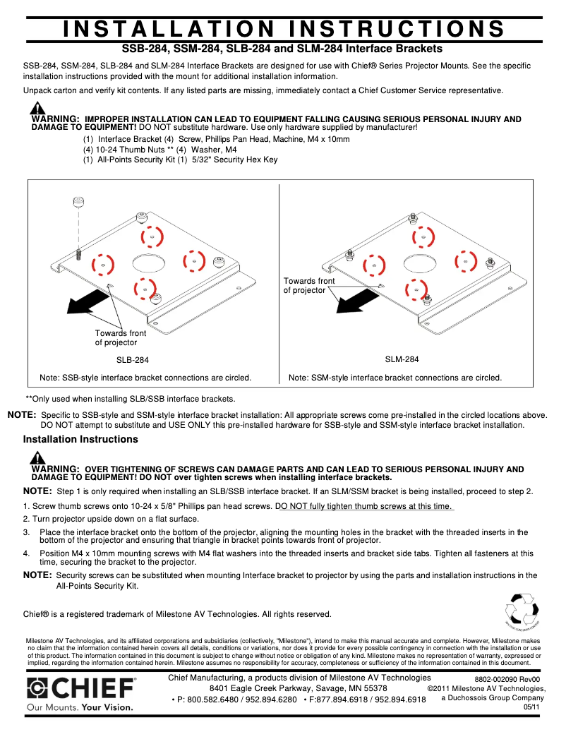 Page 1 de la notice Manuel utilisateur Chief SLM284