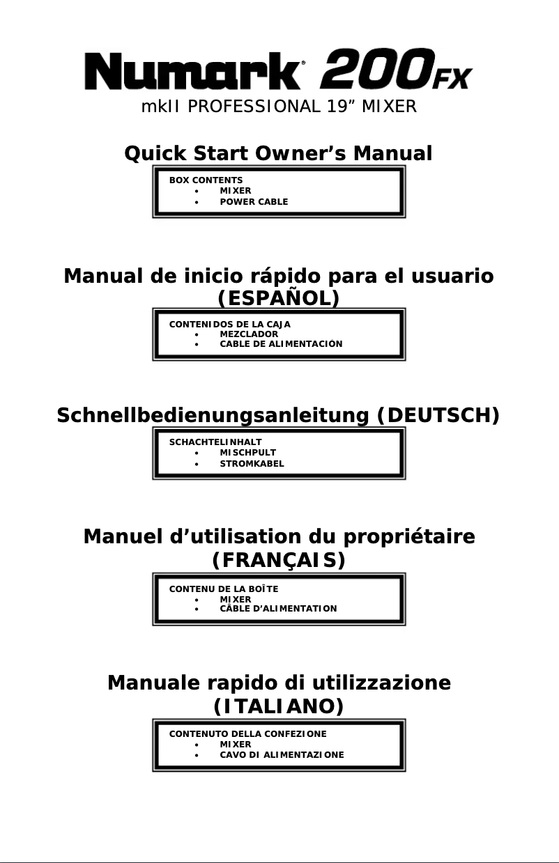 Page 1 de la notice Manuel utilisateur Numark 200FX
