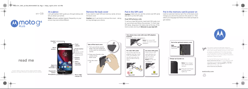 Page 1 de la notice Guide d'installation Motorola Moto G4 Plus