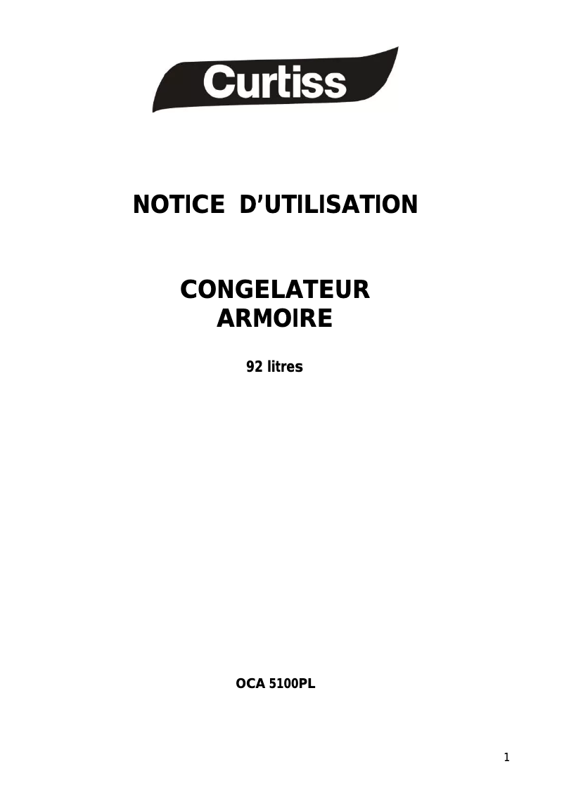Page 1 de la notice Manuel utilisateur Curtiss OCA5100PL