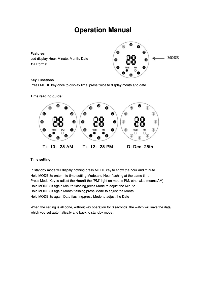 Page 1 de la notice Manuel utilisateur Skmei 0921A