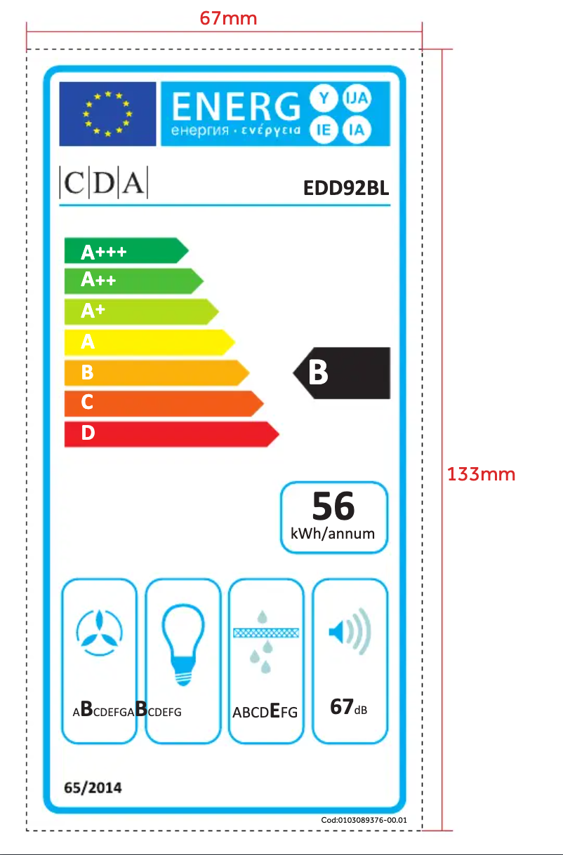Page 1 de la notice Label énergétique CDA EDD92BL