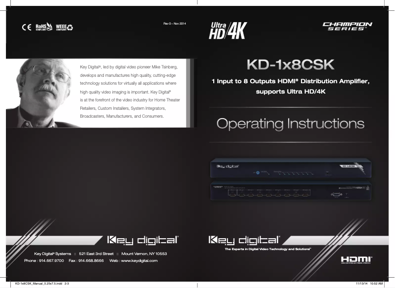 Page n°1 - Manuel utilisateur Key Digital Champion KD-1X8CSK