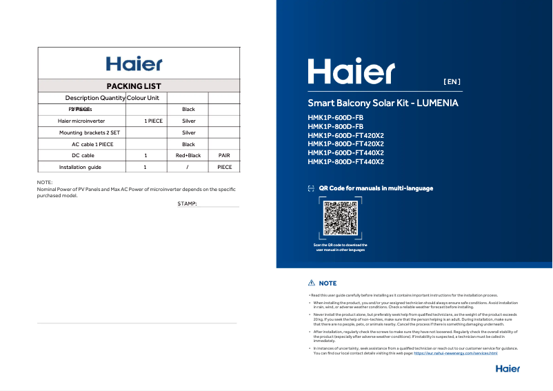 Page 1 de la notice Manuel utilisateur Haier HMK1P-800D-FT420X2