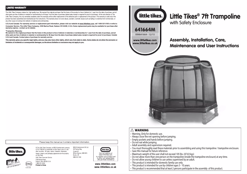 Page n°1 - Manuel utilisateur Little Tikes 7' Trampoline