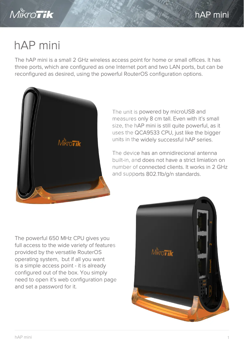 Page 1 de la notice Brochure Mikrotik hAP mini