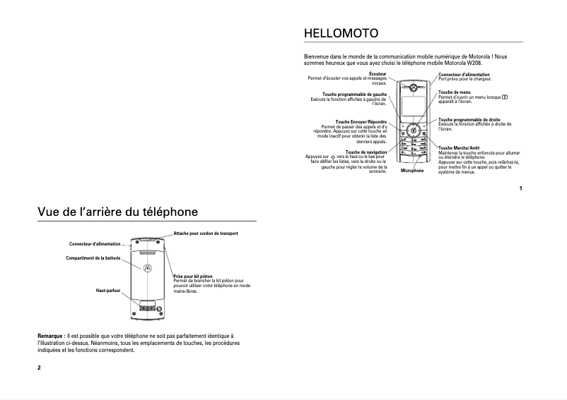 Image de la première page du manuel de l'appareil W208