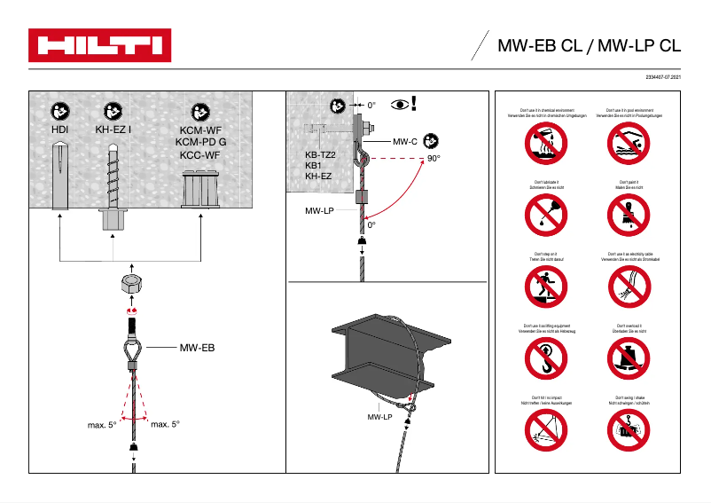Page 1 de la notice Manuel utilisateur Hilti MW-LP CL