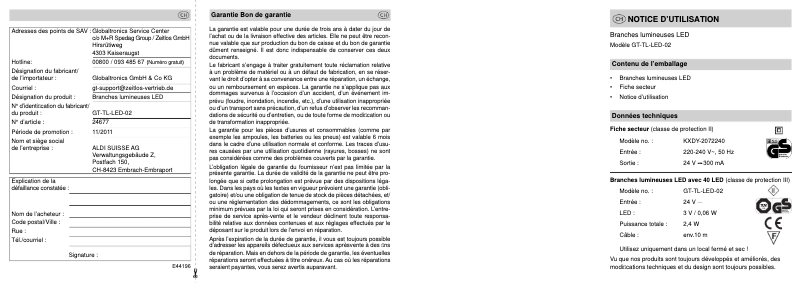 Page 1 de la notice Manuel utilisateur GlobalTronics GT-TL-LED-02